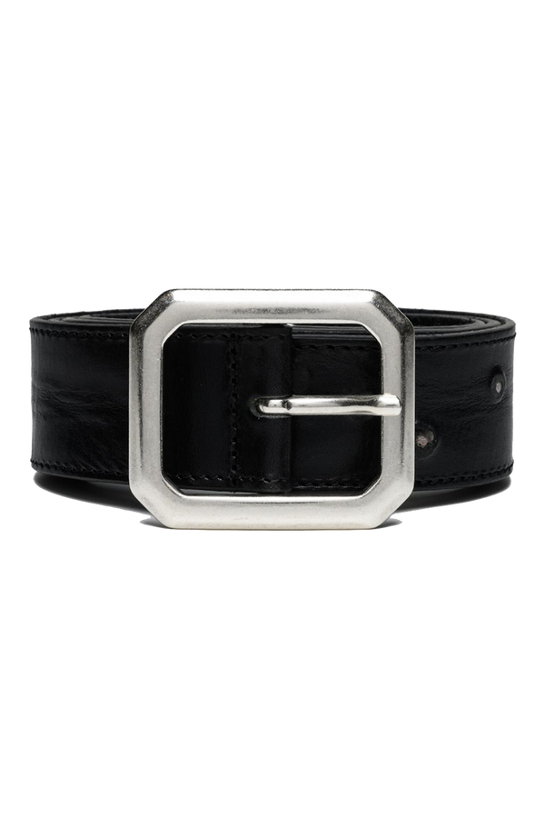 Octagonal Buckle Leather Belt (Black)